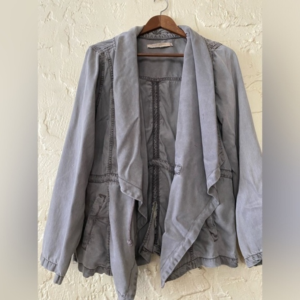 Max Jeans Women's Green Distressed Tencel Utility Safari Cargo Jacket Medium